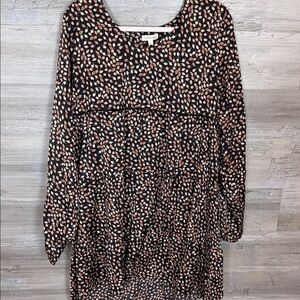 Cotton Bleu Soft Floral Printed Tired Long Sleeve Dress